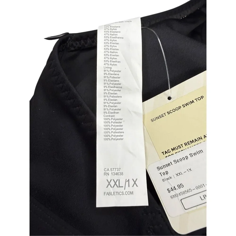 Fabletics Women’s 1X Sunset Scoop Swim Top Black‎ NEW